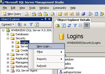 Po uruchomieniu programu SQL Server Management Studio naleŝy zalogować się do serwera z uprawnieniami administratora serwera.