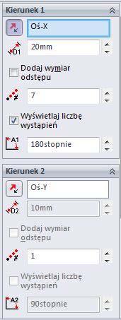 powinny wyglądać tak: Kierunek zgodny z osią OX Ustalamy odstępy Liczba powtórzeń Kierunek zgodny z osią