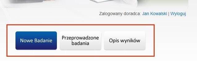 Okno główne zawiera także wybór: Nowe Badanie -