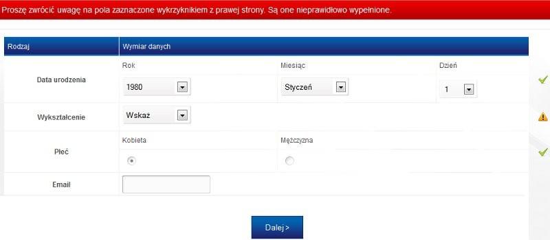 Po uzupełnieniu wszystkich pól należy kliknąć przycisk Dalej.