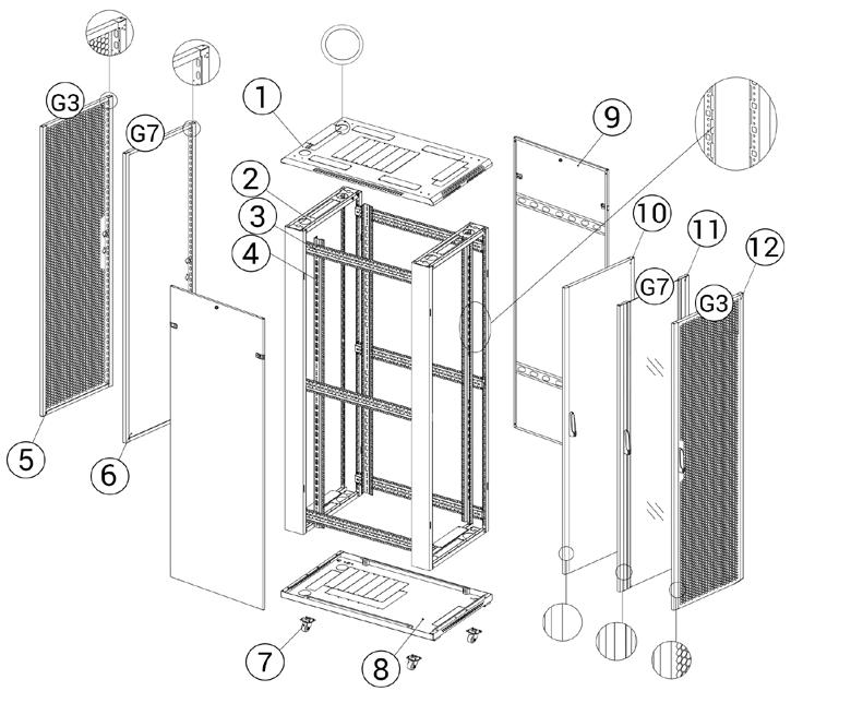 SZAFY SERWEROWE 19 TOTEN SERIA G (G3, G7) Szafy teleinformatyczne z serii G charakteryzują się solidnym wykonaniem i nowoczesnym designem.
