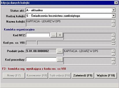 Procedura uzupełniania danych o miejscach realizacji 10 Rys. 1.9 Formularz edycja danych kolejki 4. Jeżeli nasza kolejka ma wypełnione pole Kod res. cz.