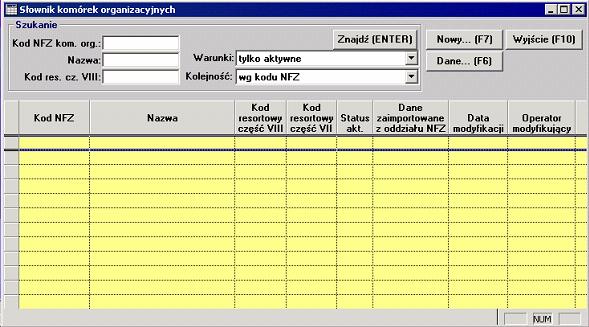 5 Obsługa - kolejki oczekujących Rys. 1.4 Formularz słownik komórek organizacyjnych 2.