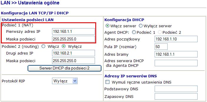 1. Router brzegowy 1.1. Ustawienia ogólne LAN Przejdź do zakładki LAN>>Ustawienia ogólne w panelu konfiguracyjnym routera i sprawdź