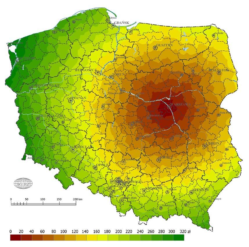 Dostępność ekonomiczna miast wojewódzkich w świetle kosztów dojazdu samochodem osobowym 11 Tabela 1.