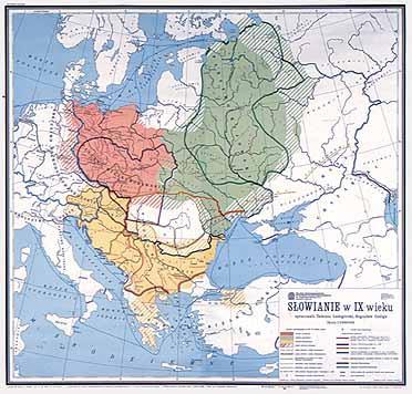 Tereny zasiedlone przez Słowian W wyniku wędrówek ludów doszło do podziału Słowian na trzy wielkie grupy: