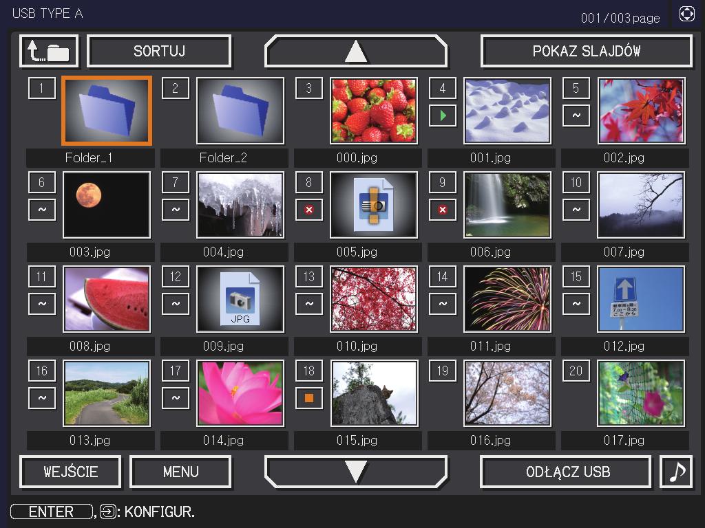 Narzędzia prezentacji Prezentacja BEZ PC (ciąg dalszy) [Obsługiwany format pliku i jego rozszerzenie] JPEG (.jpeg,.jpg) * Progresywny nie jest obsługiwany. Bitmap (.
