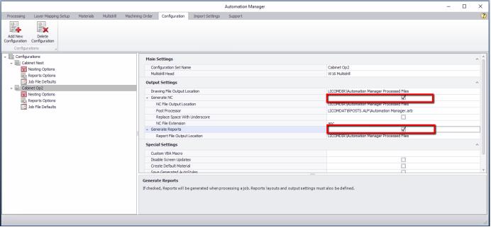 Manager Automatyzacji - Możliwość wyłączania generowania raportów i / lub generowania kodu NC Nowe opcje generowania i