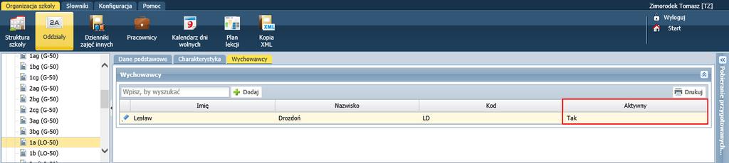 Widok Lekcja przeznaczony jest przede wszystkim do dokumentowania bieżących lekcji nauczycieli, czyli zarejestrowania faktu odbycia lekcji w systemie, wpisania tematu lekcji, odnotowania frekwencji,