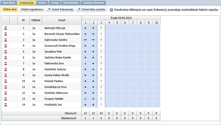 Przełączanie się między tymi widokami odbywa się za pomocą przycisków Widok dnia oraz Widok tygodniowy.