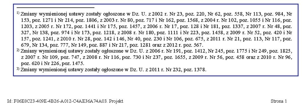 Widzimy to poniżej tekst podkreślony na czerwono został dodany automatycznie przez system: W przypadku dużej liczby zmian do ustawy, są one domyślnie umieszczane w stosownym odnośniku (przypisie),