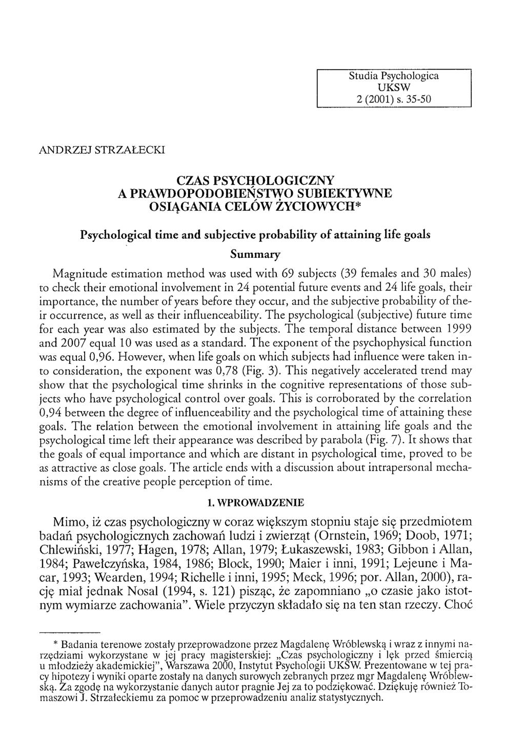 Studia Psychologica UKSW 2 (2001) s.