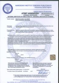 atrakcyjne kolory - spełnia wymagania rozporządzenia w/s dopuszczalnej zawartości LZO - posiada atest odporności na szorowanie środkami dezynfekującymi - posiada certyfikat bakteriobójczy Certyfikat