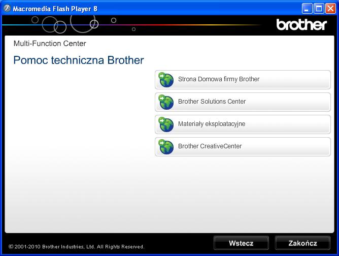 Rozdział Dostęp do pomocy technicznej Brother (Windows ) Wszystkie wymagane informacje kontaktowe, umożliwiające na przykład skontaktowanie się z pomocą techniczną przez Internet (Brother Solutions