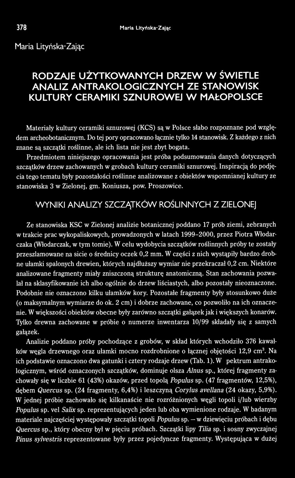 Przedmiotem niniejszego opracowania jest próba podsumowania danych dotyczących szczątków drzew zachowanych w grobach kultury ceramiki sznurowej.