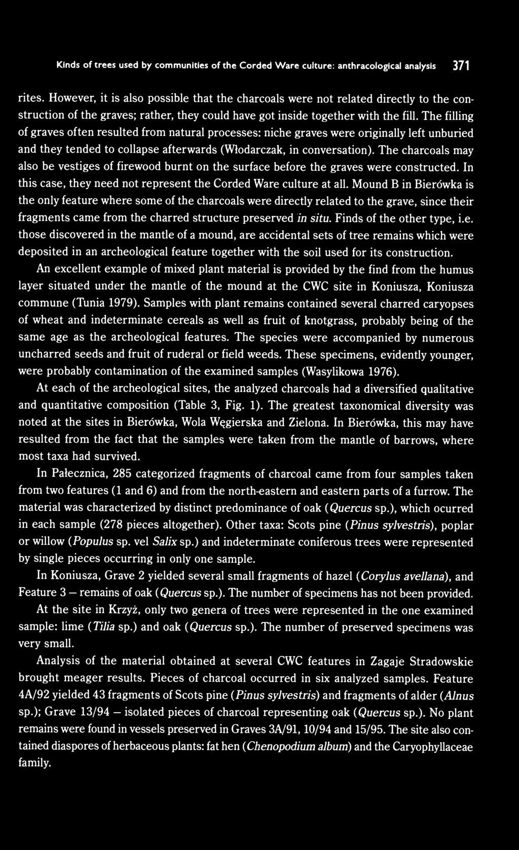 The filling of graves often resulted from natural processes: niche graves were originally left unburied and they tended to collapse afterwards (Włodarczak, in conversation).