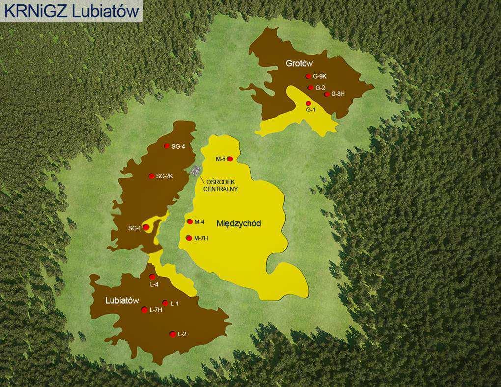 Mapa złóż Lubiatów-Międzychód-Grotów Zasoby geologiczne: Lubiatów 27 869,0 tys. ton ropy 7 226,0 mln m 3 gazu Międzychód 11 470,0 mln m 3 gazu Grotów 12 200,0 tys.