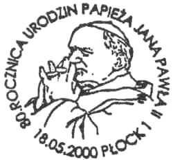 wizerunek Ojca Świętego Jana Pawła II w piusce z rękoma splecionymi przy ustach i tekst :