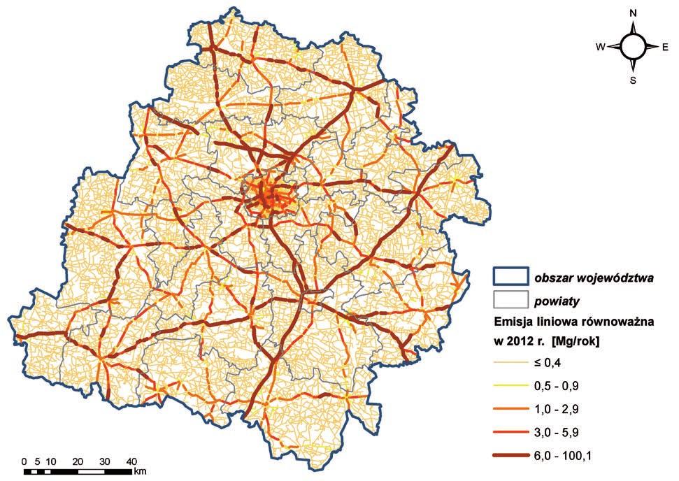 Mapa III.2 Równoważna emisja liniowa w województwie łódzkim wg danych 2012 r. [4] Powietrze Presje Rys. III.5 Zarejestrowane pojazdy samochodowe ogółem w woj.