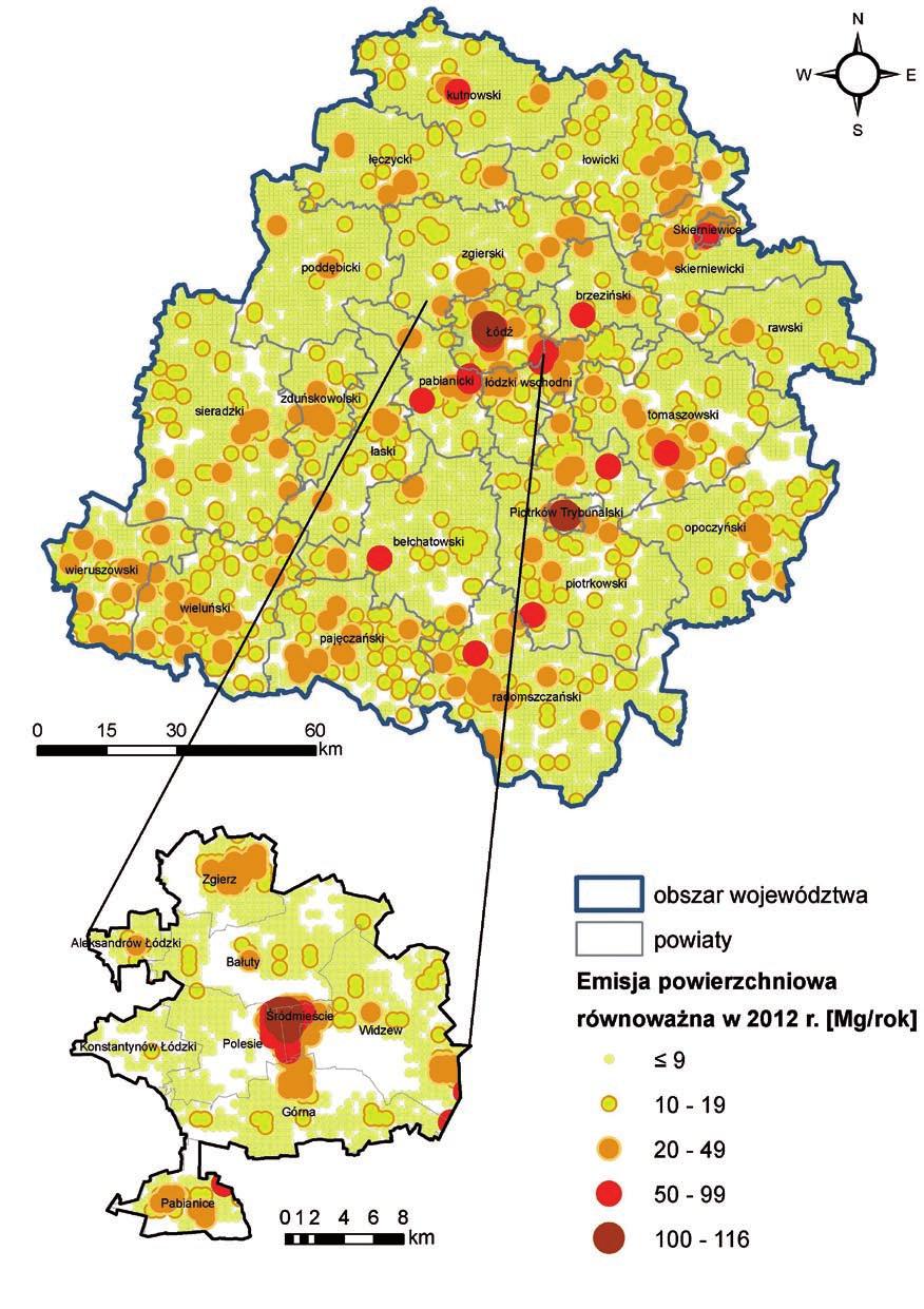 W roku 2012 w porównaniu do 2011 (Rys. III. 6 ) zanotowano istotny wzrost emisji powierzchniowej. Zmiana nastąpiła wskutek ok.