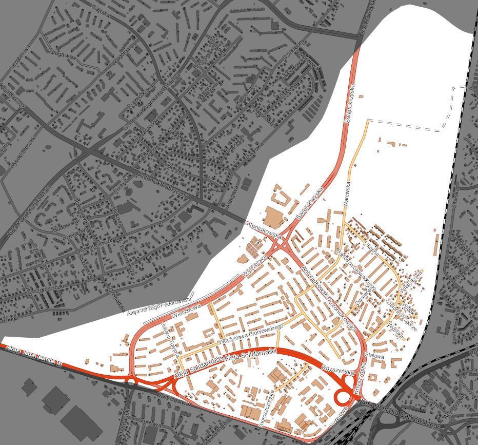 Rysunek 36. Granice osiedla Antoniuk Źródło: opracowanie własne na podstawie: GIS Białystok, openstreetmap.