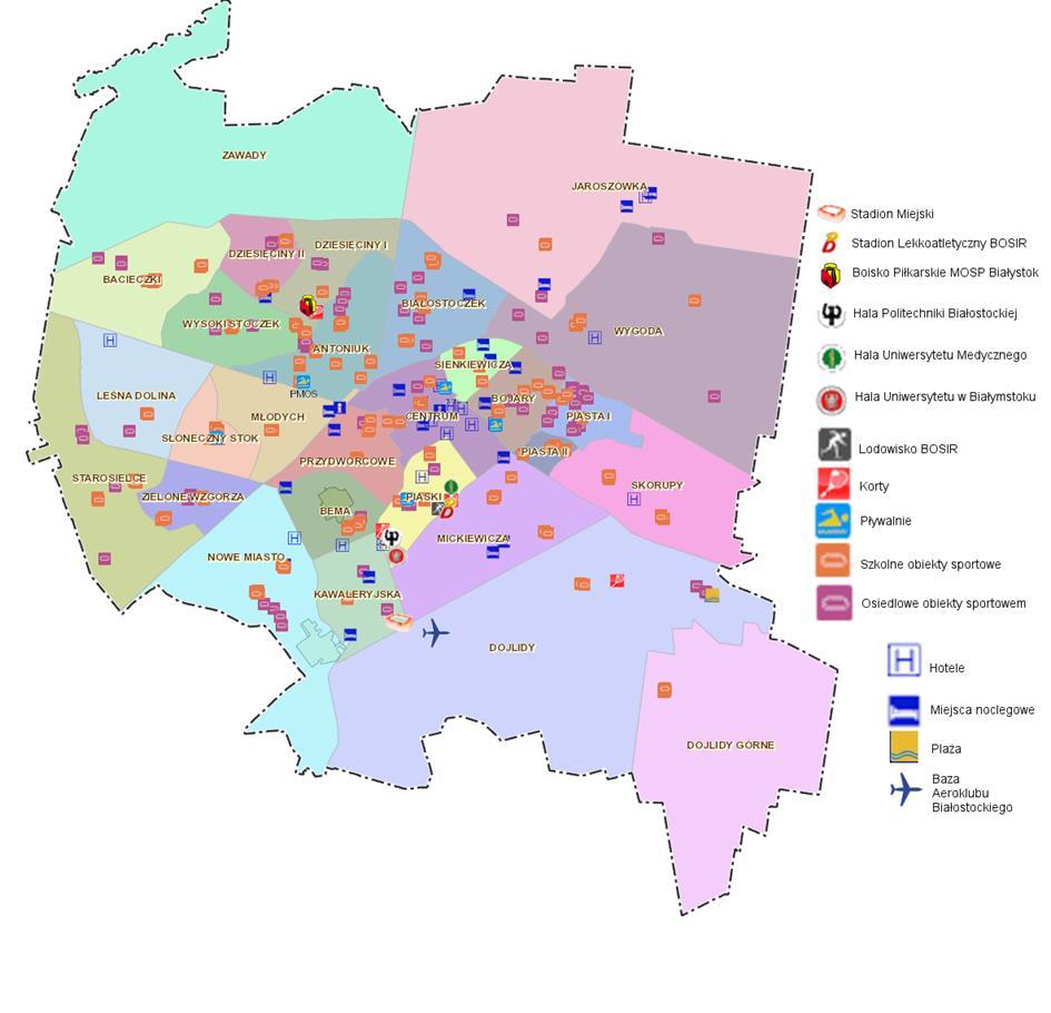 Poza wymienionymi obiektami, przy szkołach podstawowych zlokalizowanych na terenie całego miasta funkcjonuje 100 sal gimnastycznych o różnych wymiarach.