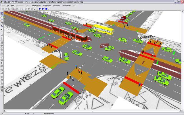 Rys. 3. Przykład symulacji komputerowej skrzyżowania ulic Jana Pawła II i Anielewicza.
