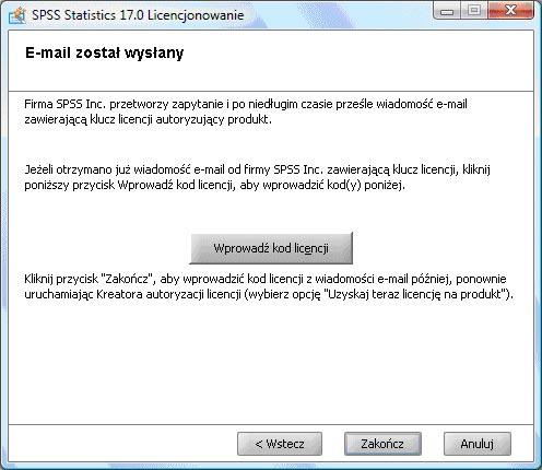 Po wysłaniu e-maila należy oczekiwać na kontakt ze strony konsultanta spss, który poda lub prześle