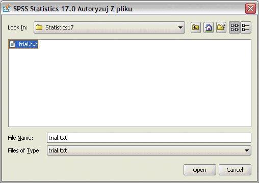 Licencję tymczasową można aktywować w dowolnej chwili bez konieczności reinstalacji programu. W celu aktywacji licencji tymczasowej należy uruchomić program spss statistics 17.