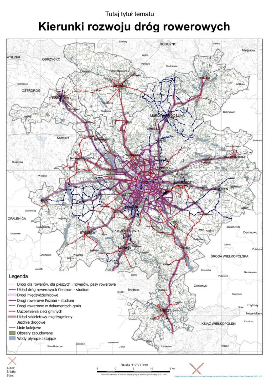 Koncepcja Kierunków Rozwoju Przestrzennego Metropolii Poznań PODEJŚCIE ZINTEGROWANE Kierunki rozwoju infrastruktury rowerowej Etapowanie rozbudowy sieci: 1) realizacja odcinków wewnątrzgminnych, 2)