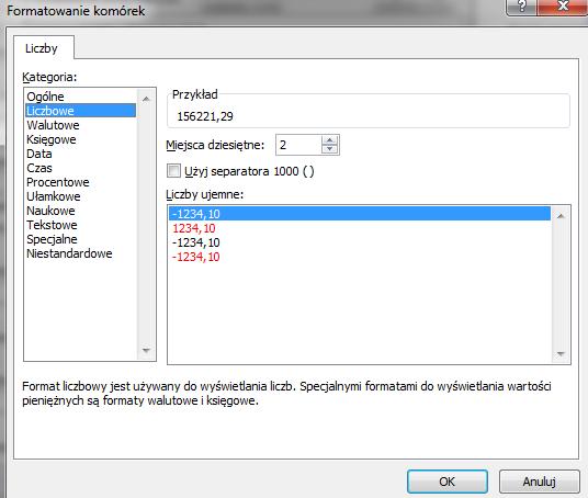 Tym razem oprócz zmiany formatu liczby zmieniamy także opcję