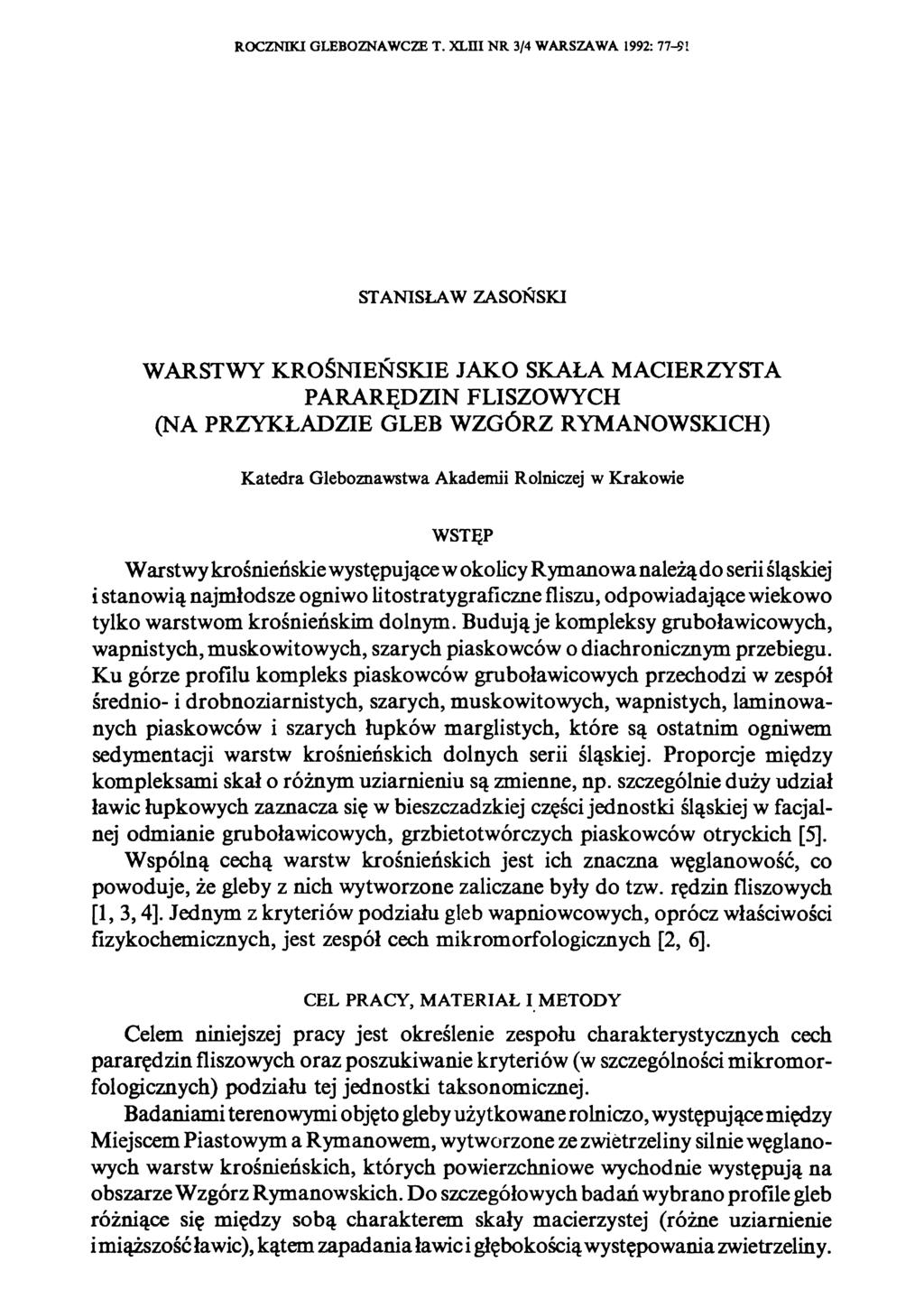 ROCZNIKI GLEBOZNAWCZE T. XLHI NR 3/4 WARSZAWA 1992: 77-9!