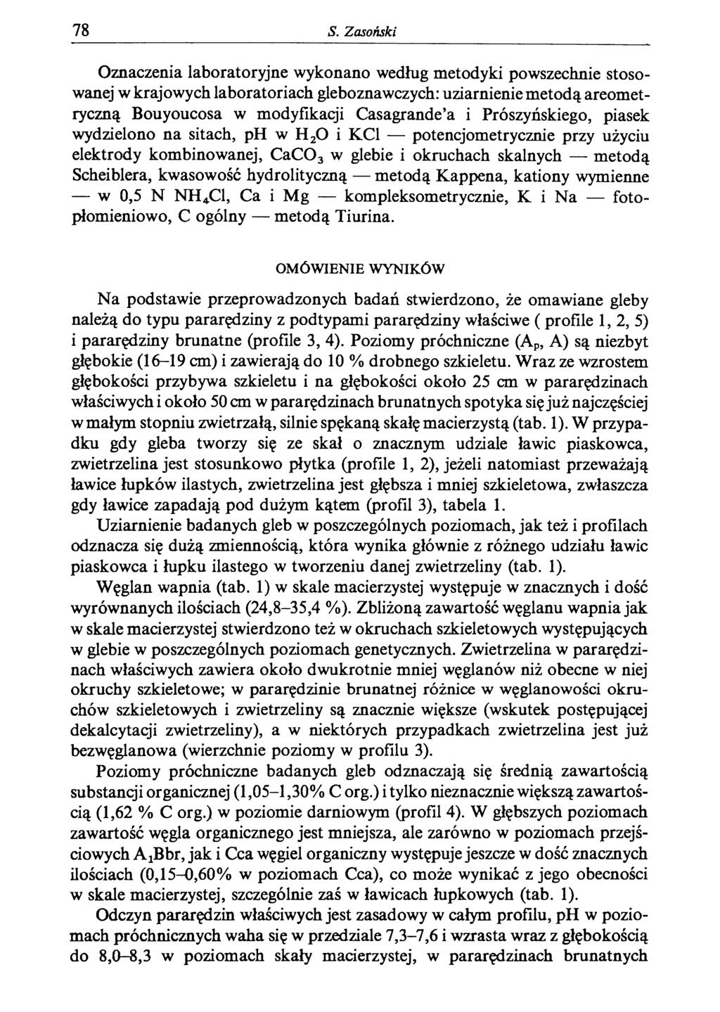 78 S. Zasoński Oznaczenia laboratoryjne wykonano według metodyki powszechnie stosowanej w krajowych laboratoriach gleboznawczych: uziarnienie metodą areometryczną Bouyoucosa w modyfikaq'i Casagrande