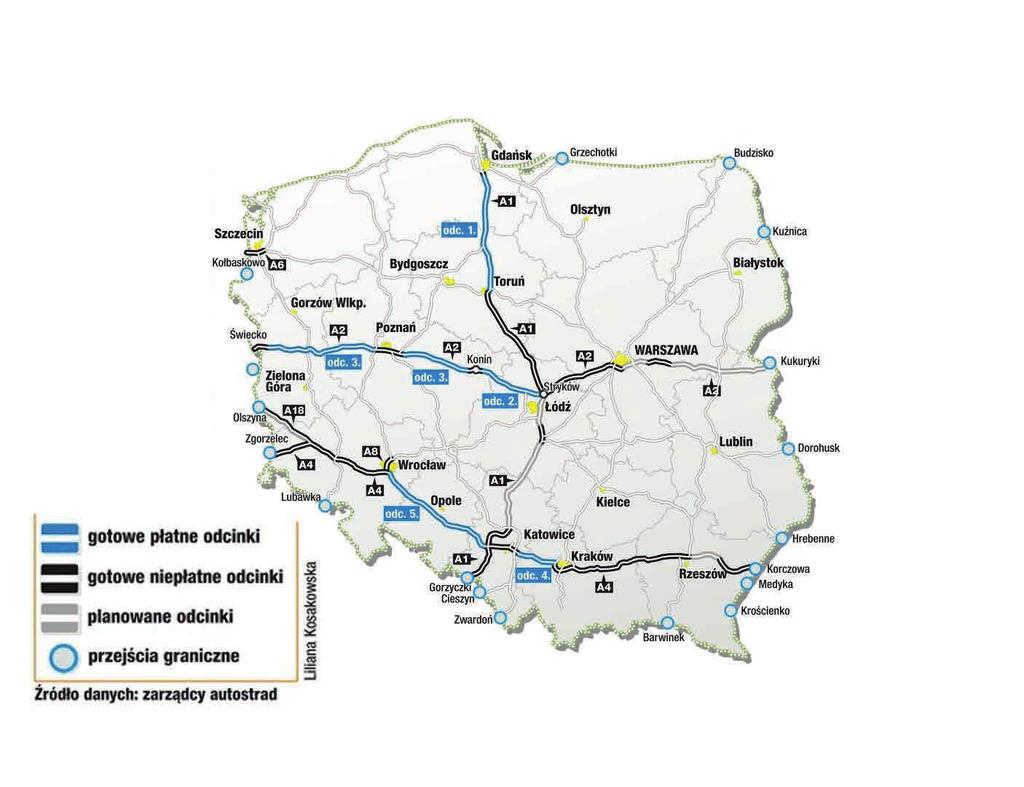 Program budowy autostrad w Polsce Docelowa sieć autostrad i dróg ekspresowych Źródło: WP infografika, Docelowa sieć autostrad i dróg ekspresowych, http://infografika.wp.