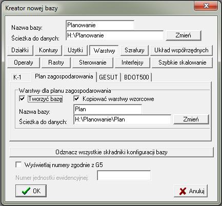 W zakładce Plan zagospodarowania dla Warstw zaznaczone powinno być Tworzyć
