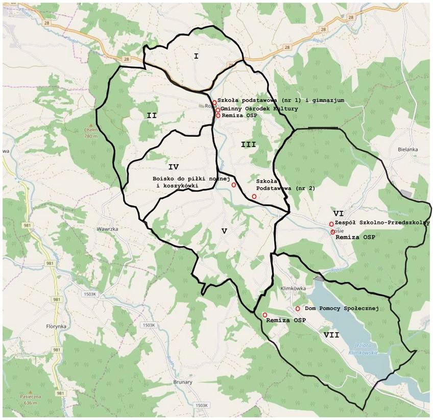 S t r o n a 33 Rysunek 11. LOKALIZACJA OBIEKTÓW PUBLICZNYCH W GMINIE ROPA 5.