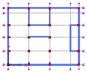 3. Aby zdefiniować punkt początkowy dla ściany, kliknij na punkt osi D19. 4. Aby zdefiniować punkt końcowy ściany, kliknij na punkt osi E19. 5. Naciśnij Enter.