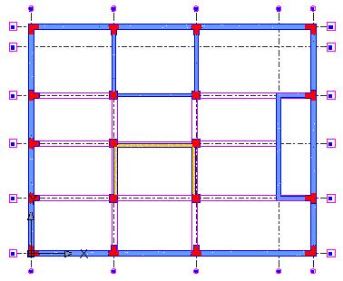 Korzystając z tych samych poleceń, narysuj belki wzdłuż osi 19 klikając na punkty osi C19, D19, E19 oraz F19 (punkt środkowy ściany F20 F18).