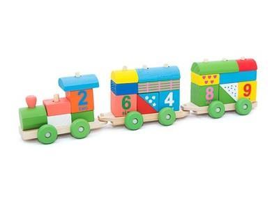 8. Edukacyjny drewniany pociąg z klockami w żywych kolorach i precyzyjnie wykonany Wymiary około 42 x