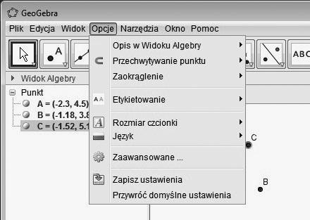 zaznaczony dostatecznie blisko punktu kratowego, zostanie umieszczony w tym punkcie. Dostępne opcje można zobaczyć na rysunku 2.5.