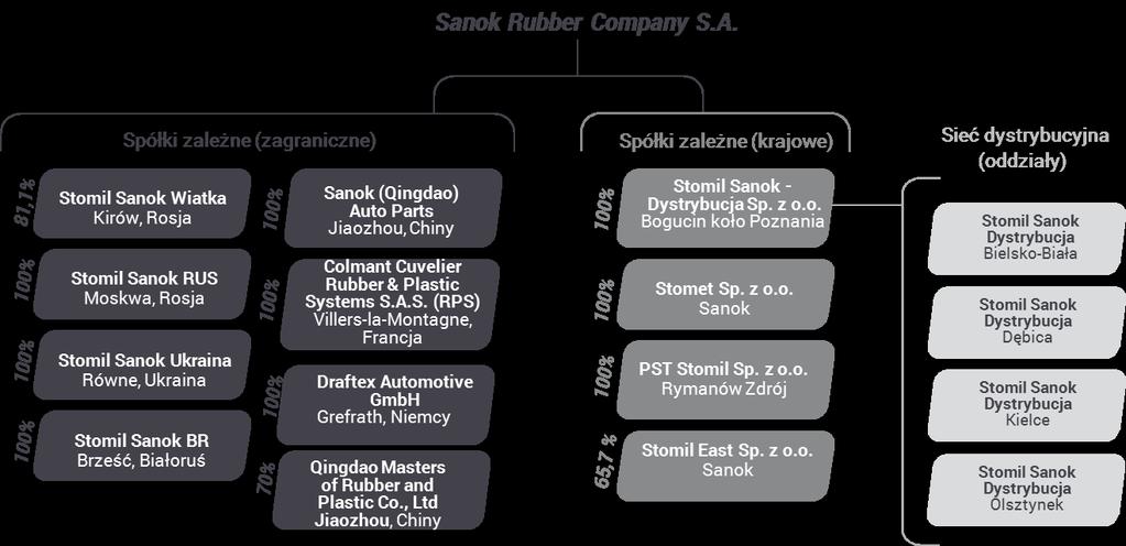 1 Informacje podstawowe 1.1 Grupa Kapitałowa Sanok Rubber Company Na dzień 30.06.2017 r. Grupa Kapitałowa Sanok Rubber Company składała się z Podmiotu Dominującego Sanok RC S.A.