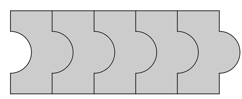 Informacja do zadań 9. i 10. Na rysunkach przedstawiono kształt i sposób układania płytek oraz niektóre wymiary w centymetrach. 6 10 Zadanie 9. (0 1) Ułożono wzór z 5 płytek, jak na rysunku.