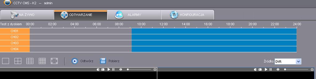 Odtwarzanie Odtwarzanie obrazów z wszystkich kanałów rejestratora. Interfejs odtwarzania jest przedstawiony na powyższym rysunku rysunku.
