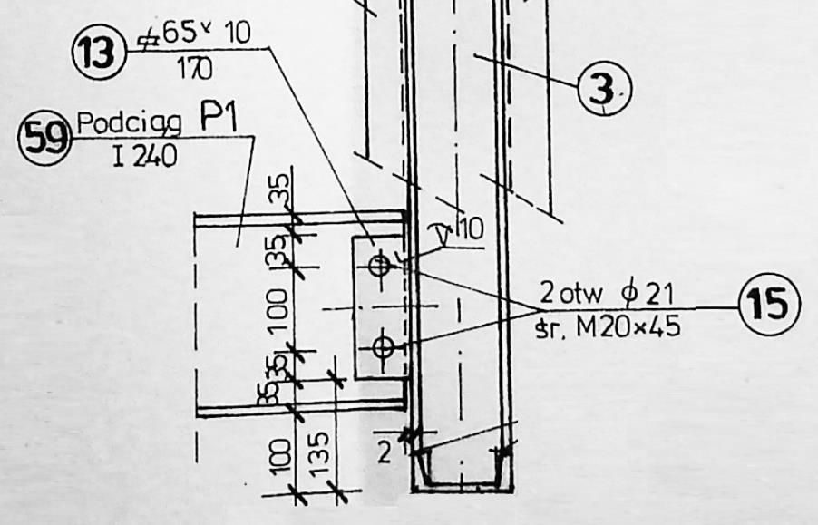 II. Parametry geometryczne: Słupek: I10 b c 58 cm h c 1 cm t f c 077 cm Rygiel: I40 t wc 051 cm b b 106 cm h b 4 cm t f b 131 cm Blacha węzłowa: t wb 087 cm h p 17 cm b p 65 cm t p 100 cm Śruby: