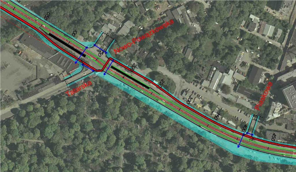 Studium obsługi komunikacyjnej Dzielnicy śoliborz 79 Rozwiązanie to umoŝliwi bezpośrednie połączenie trasy tramwajowej w ul. Powązkowskiej z trasami przecinającymi rondo Zgrupowania AK Radosław.