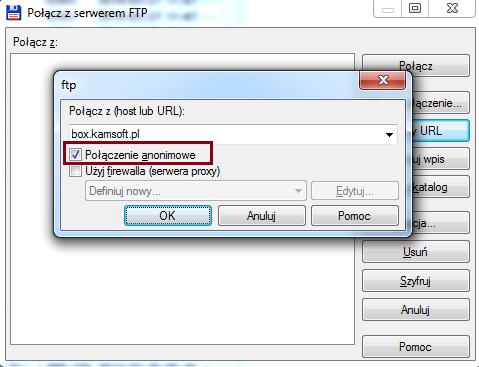 Aby pobrać aktualizacje z ftp w przeglądarce internetowej, należy wprowadzić bez spacji: ftp: // lxxxxxx: YYYYY @ box.kamsoft.pl /../../ wspolne/ INSTALL/.