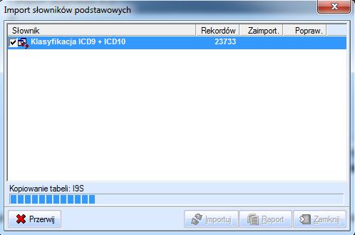 ! Użytkownik może dokonać importu baz słowników ICD-9 CM i ICD-10 przy użyciu programu do importu, po uprzednim wykupieniu licencji Moduł ICD9 ICD10.