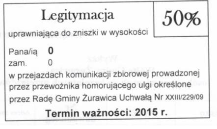 Załącznik nr 9 do umowy Nr Wzór legitymacji uprawniających do korzystania z ulg RG