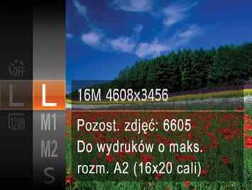 Funkcje dostosowywania obrazu Zmiana rozdzielczości (rozmiaru) obrazu Można wybierać spośród poziomów rozdzielczości obrazu w sposób przedstawiony poniżej.