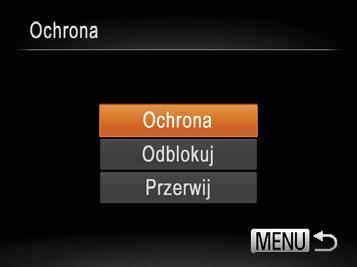 Chronione zdjęcia na karcie pamięci zostaną usunięte w przypadku jej sformatowania (= ). Chronionych zdjęć nie można usuwać za pomocą dostępnej w aparacie funkcji kasowania.